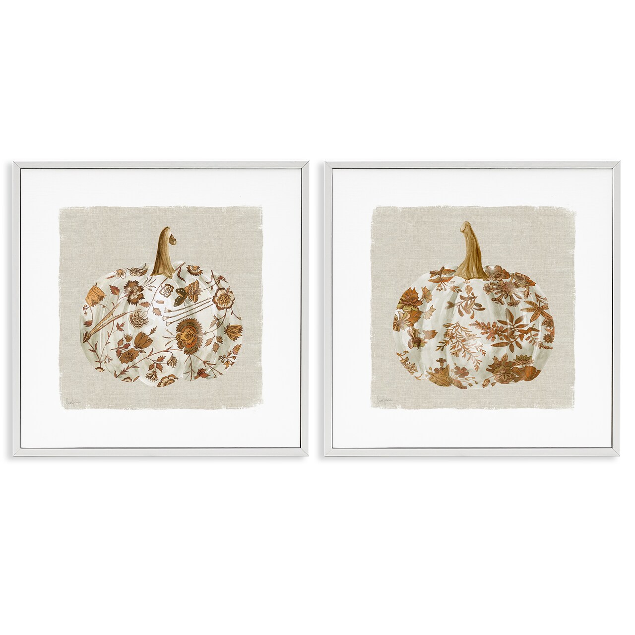 Stupell Industries Vintage Patterned Pumpkins 2pc Framed Giclee Set, design by Livi Finn